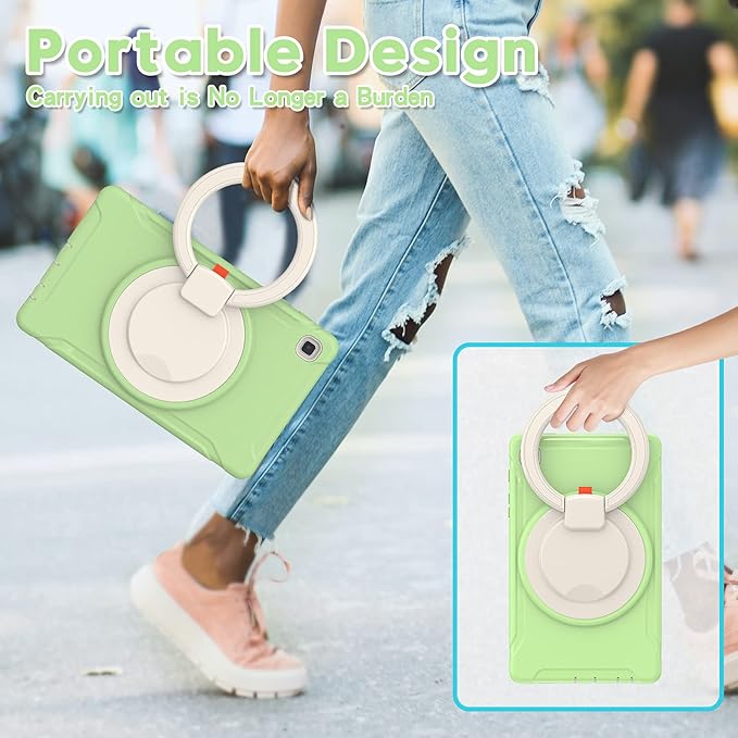 Shockproof Case for Samsung Galaxy Tab A7 Lite 8.7 Tablet Techcircle Rotating Stand Handle Heavy Duty Bumper Hybrid Cover Protective Case for Galaxy Tab A7 Lite (2021) SM-T220/T225 Matcha Green