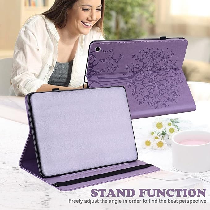 ALILANG for Kindle Fire Max 11 Case (13th Generation 2023 Release) Tree Embossed PU Leather Card Slot Shockproof Smart Cover for Kindle Fire Max 11 2023 Tablet Case -Purple