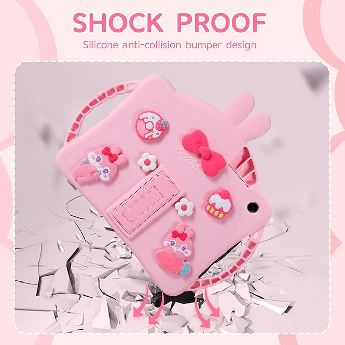 for Samsung Galaxy Tab A9 Plus 11 inch Case for Kids Girls with Adjustable Shoulder Straps Handle Wallet Rabbit Soft Silicone Tablet Cover for Tab A9+ 11'' 5g 2023(Pink)