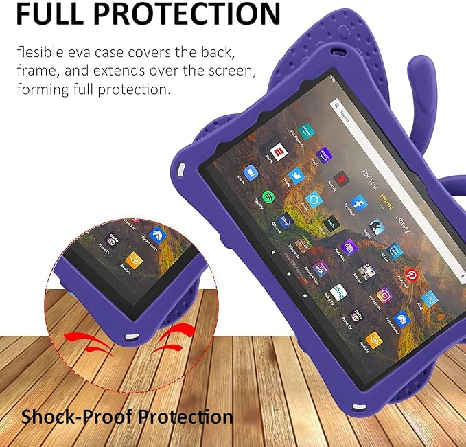 Fire 7 Kids Tablet 2022 Case - Butterfly Design EVA Full Cover Sturdy &amp Shockproof Kickstand &amp Handle Purple