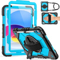 Weuiean Case for iPad A16 11th/10th Generation 11/10.9 Military-Grade Heavy-Duty Shockproof Cover with 360° Rotating Stand Built-in Pencil Holder &amp Adjustable Hand/Shoulder Strap -BrightBlue+B