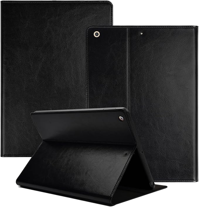for Ipad Case 10.2-inch 9th/8th/7th Gen 2021/2020/2019 Genuine Leather Cover Protective ShellAuto Wake/Sleep.Classic Black