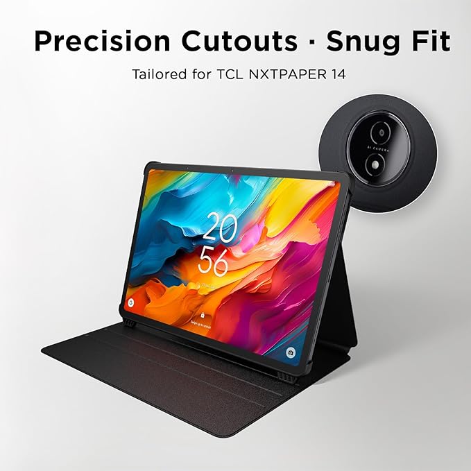 TCL Tablet Case for NXTPAPER 14 Slim PU Leather Flip Cover with 3 Adjustable Angles Magnetic Stylus Attachment Design Auto Sleep/Wake Black