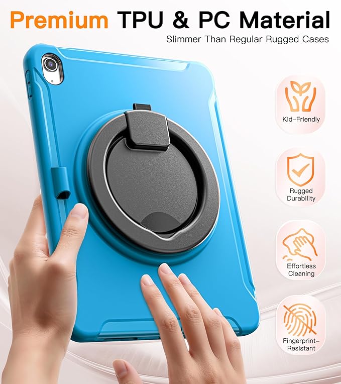 BATYUE Shockproof Case for iPad 10th Gen 10.9 2022 / 11th Gen (A16) 11 2025 | 360° Multi-Angle Stand (Portrait &amp Landscape) &amp Grip Built-in Screen Protector Pencil Holder Lake Blue
