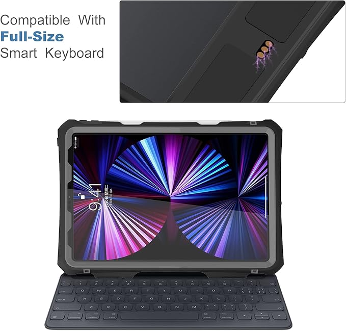 ShellBox Case New iPad Pro 11 inch 2022&amp2021&amp2020 Waterproof Case Full-Body Heavy Duty Shockproof Protective Cover with Kickstand Built-in Screen Protector Pencil Holder Shoulder Strap