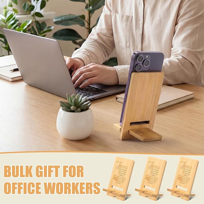 Ripeng 20 Pcs Employee Appreciation Gifts Bulk Bamboo Phone Stand for Desk Office Workers Inspiration Thank You Gift for Team Coworkers Staff Volunteer Nurse Teacher Colleagues Gratitude (Team)