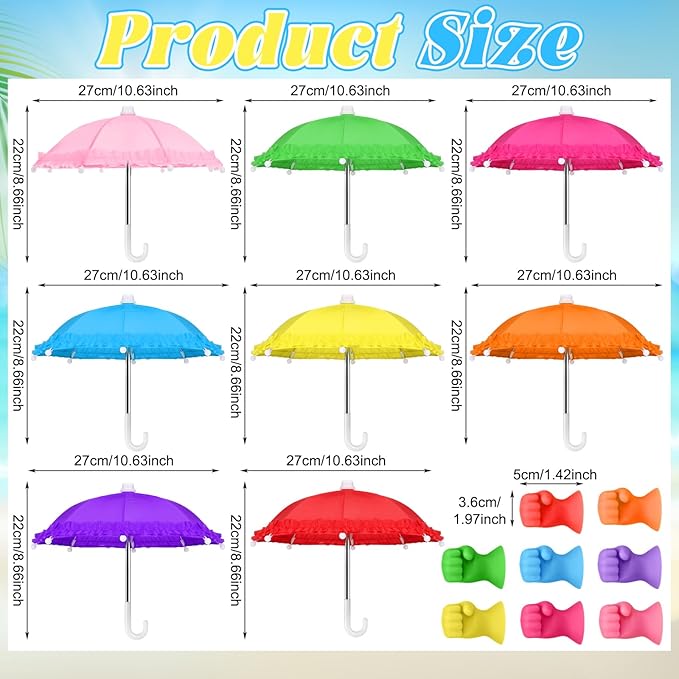 8 Sets Phone Umbrella for Sun Phone Umbrella Cell UV Protection Adjustable Sunshade with Hand Style Suction Cup Outdoor Sun Shield Sunshade for Summer Beach Holiday (Colorful)