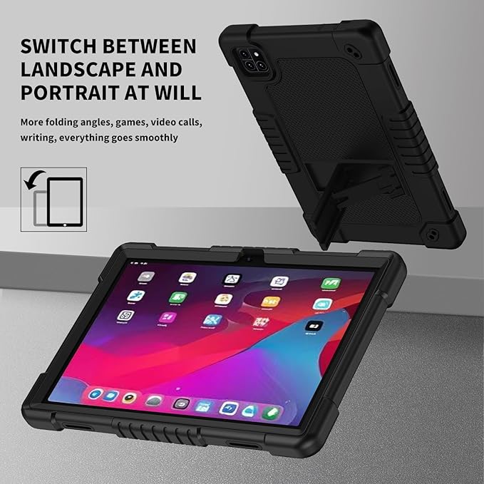 for Callsky-Tab Cpad 10 / Callsky-Tab Ctab 10 10.1 inch Tablet Case Kids Shockproof Cover with Kickstand Shoulder Strap and 2 Pcs Tempered Glass Screen Protector (Black+2Pcs)