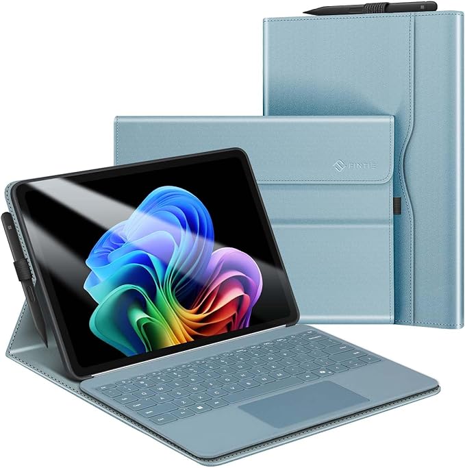Fintie Protective Case for Microsoft Surface Pro 12 Inch (2025) Multi-Angle Viewing Portfolio Business TPU Back Cover with Pocket &amp Stylus Holder Compatible with Type Cover Keyboard (Ocean Blue)