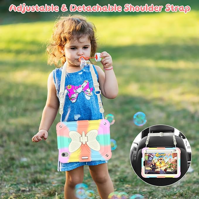 for iPad Mini 7 (A17 Pro) 2024/Mini 6 8.3'' Butterfly Case for Kids Girls Cute Kawaii Girly Butterfly Soft Silicone Cover with Stand Shoulder Strap for iPad Mini 7th/6th Generation 8.3 Pink