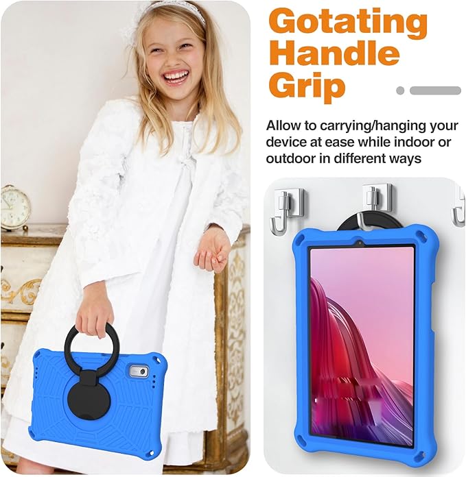 Compatible with Lenovo Tab M9 9.0 inch (TB-310FU) 2023 Case Tablet for Kids Light Weight EVA Rugged Shockproof Full Cover 360 Rotating Handle Stand Case (Blue)