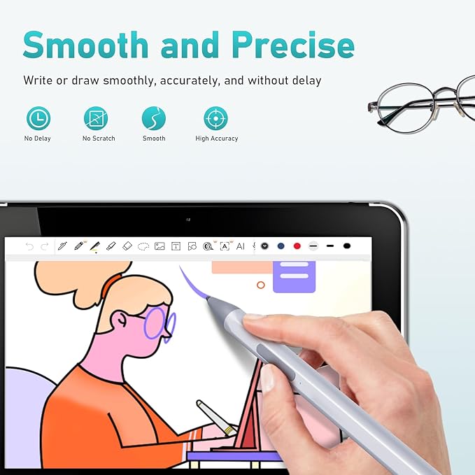Stylus Pen for HP Envy X360 Pavilion X360 Specter X360 Spectre X2 Envy X2 Rechargeable MPP 2.0 Tilt Active Pen with 4096 Pressure Sensitivity Palm Rejection Tpye-c Charge Sliver