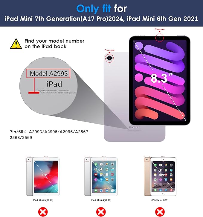 DTTO Rotating Case for iPad mini 7(A17 Pro) 2024 / iPad mini 6 2021 360 Degree Swiveling Premium Leather Folio Stand Cover with Pencil Holder for iPad mini 7th/6th Generation 8.3'' Navy Blue