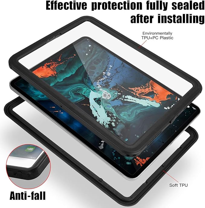 AICase IPad Pro 11 Inch IP68 Waterproof 360 Degree Slim Dual Layer Armor Defender Shockproof Protective Case with Kickstand Lanyard