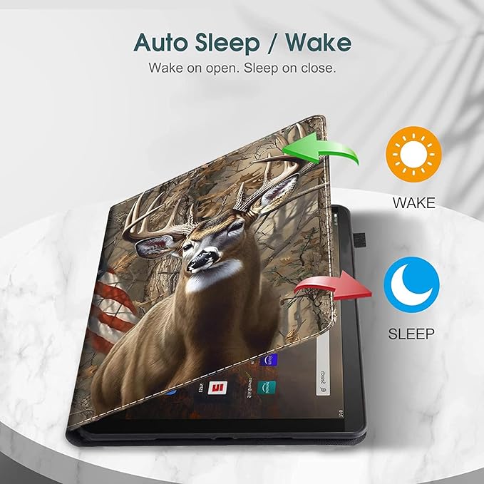 Case for All-New Amazon Fire HD 10 and 10 Plus Tablet (13th/11th Generation 2023/2021 Release) 10.1 - Slim Fit Standing Cover with Auto Sleep/WakeCamouflage Deer American Flag
