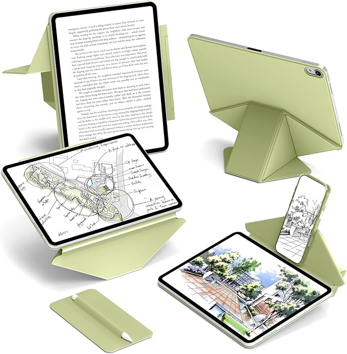 JKSML Dynamic Folio Case for iPad Air M4/M3/M2 11 &amp Air 4th/5th Gen 10.9 Detachable Pencil Holder 20+ Multi-Angle Origami Cover Slim &amp Ergonomic &amp Powerful Magnetic - Green