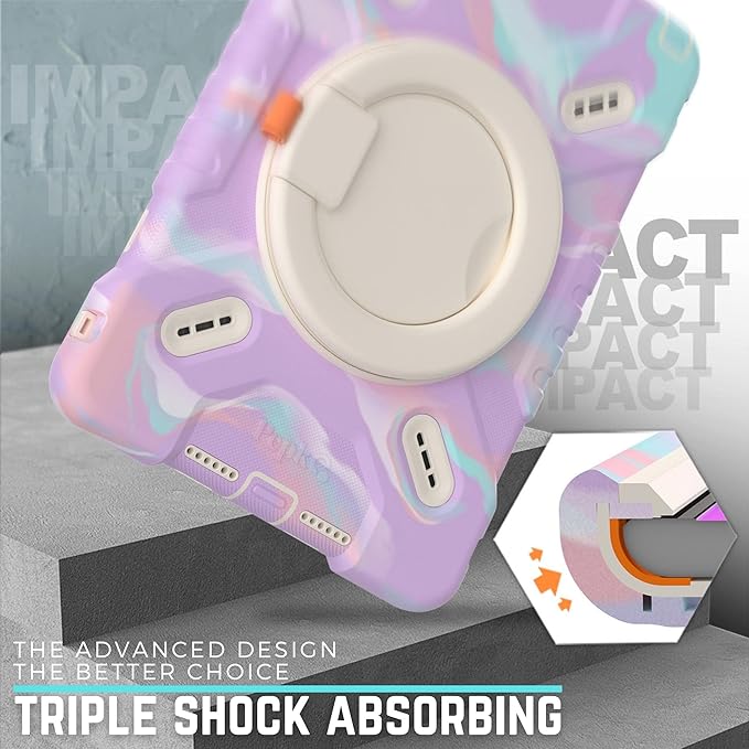 PEPKOO Triple Shockproof Case for iPad 9th/8th/7th Generation 10.2 inch 2021/2020/2019 Air 3rd Generation 10.5” Rugged Kid Cover with Pencil Holder/Handle Kickstand/Shoulder Strap Colorful Purple