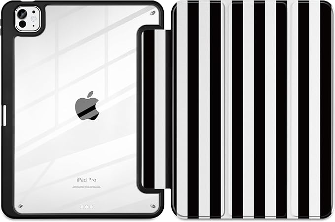 DONGKE for iPad Pro 11-Inch Case (M5 2025 / M4 2024) 6th/5th Generation [Auto Sleep/Wake &amp Pencil Pro Holder] Clear Acrylic Back Smart Trifold Stand Cover Black Stripes
