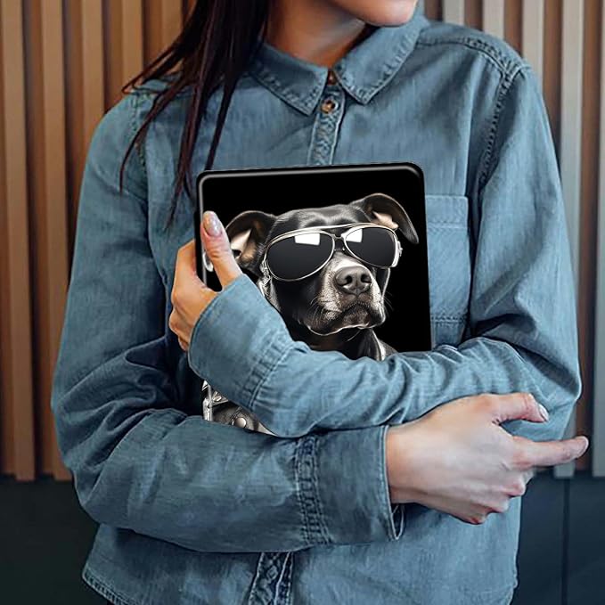 Case for Kindle Fire HD 10 Tablet (5th/7th/9th Generation2015/2017/2019 Release) Dog with Sunglasses Theme 360 Degree Rotating Stand Protective Cover with Auto Sleep/Wake for HD 10 Tablet