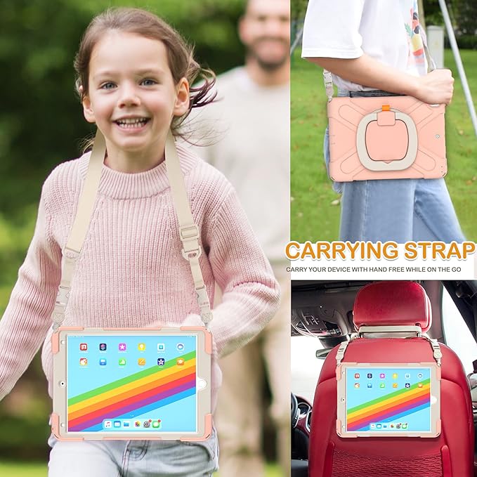 BRAECN Case for iPad Air 3 [Full-Body] [Drop-Proof] Silicone Case with 360°Rotating Hand Grip/Pencil Holder/Shoulder Strap/Stable Kickstand for iPad Air 3rd Generation 2019/ Pro 10.5 2017-Rose Gold