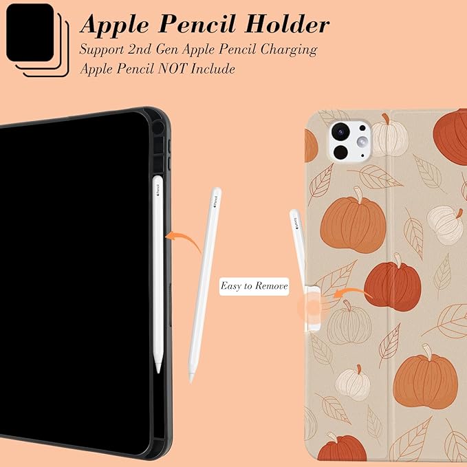 MAYCARI Fall Brown Leaves Pumpkins iPad Case for iPad Pro (M4) 2024 13 Inch with Pencil Holder Handmade iPad Pro 5th Generation Case Autumn Fine Grained iPad Protecitve Hard Case with Auto Wake/Sleep