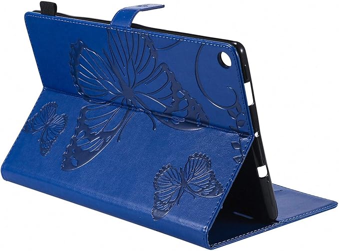 Wallet Case for Fire HD 10 (9th/7th/5th Generation 2019/2017/2015) Techcircle Butterflies Embossed Stand Folding Cover with Card/Cash Holder for Amazon Fire HD 10.1 Tablet Auto Sleep/Wake Navy
