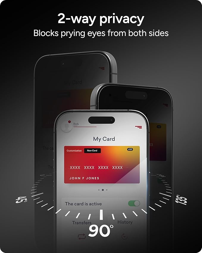 ZAGG Glass Elite Privacy Screen Protector for iPhone 16 Pro Max - 2-Way Privacy Filter Ultra-Strong Tempered Glass 5X Stronger InvisibleShield Smudge-Free Easy Install Recycled Content
