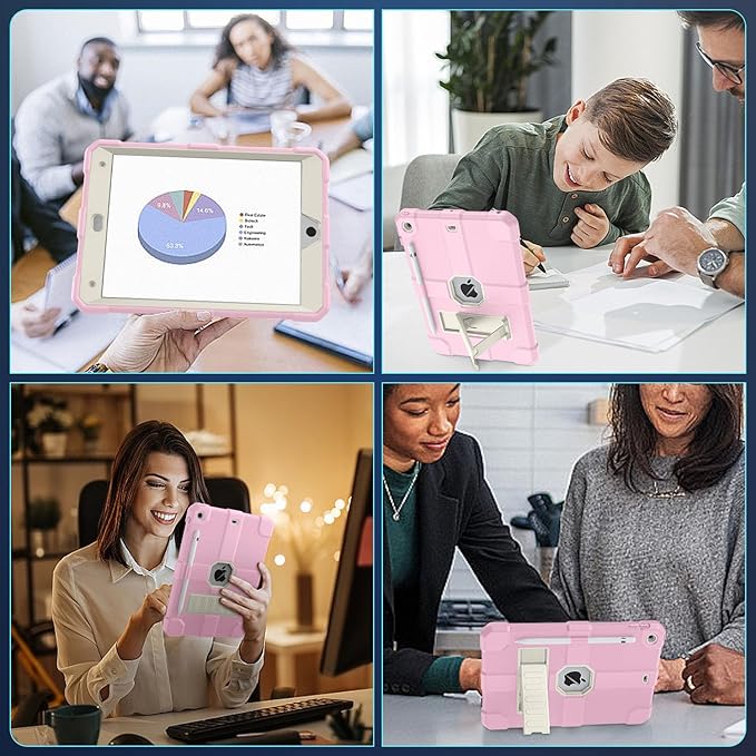 Case for iPad 9th/8th/7th Generation 2021/2020/2019(10.2 inch) Heavy Duty Shockproof Rugged Protective 10.2 Cover with Built-in Stand for iPad 9 8 7 Gen(Off-White+Pink)
