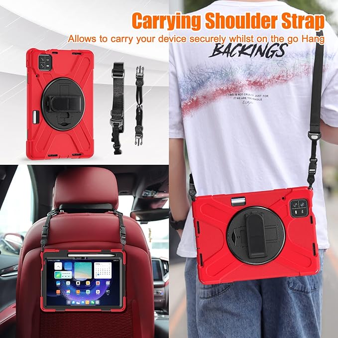 for Xiaomi Mi Pad 6/ Mi Pad 6 Pro Case MiPad 6/ Pad 6 Pro Shockproof Case 11 360 Rotate Stand Hand Strap Shoulder Strap Pencil Holder Protective Cover Tablet for Men Women Kids Red