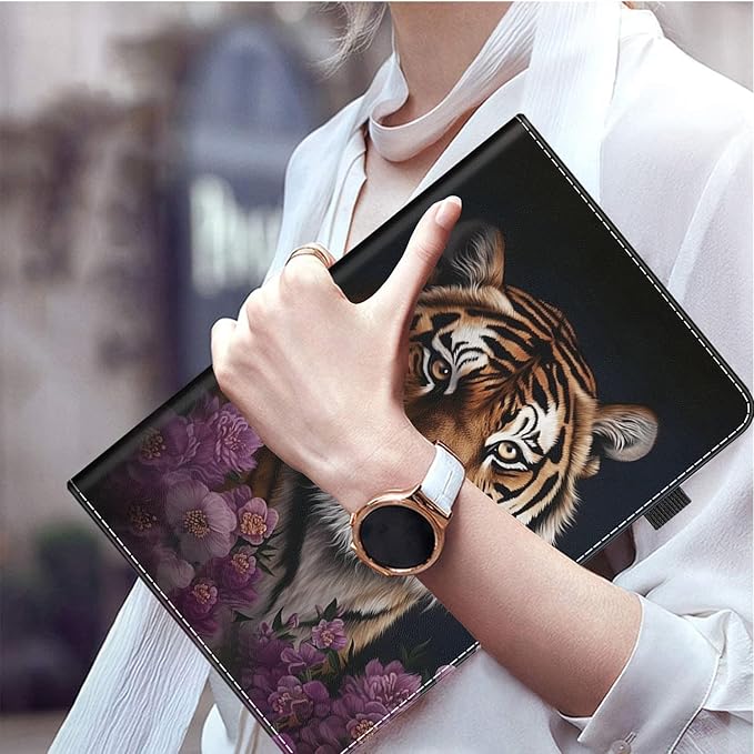 Case for Amazon Fire HD 10 Tablet (9th/7th/5th Generation2019/2017/2015 Release) Multi-Angle Smart Stand Cover Auto Sleep/Wake for Fire 10.1 InchTiger Purple Flower