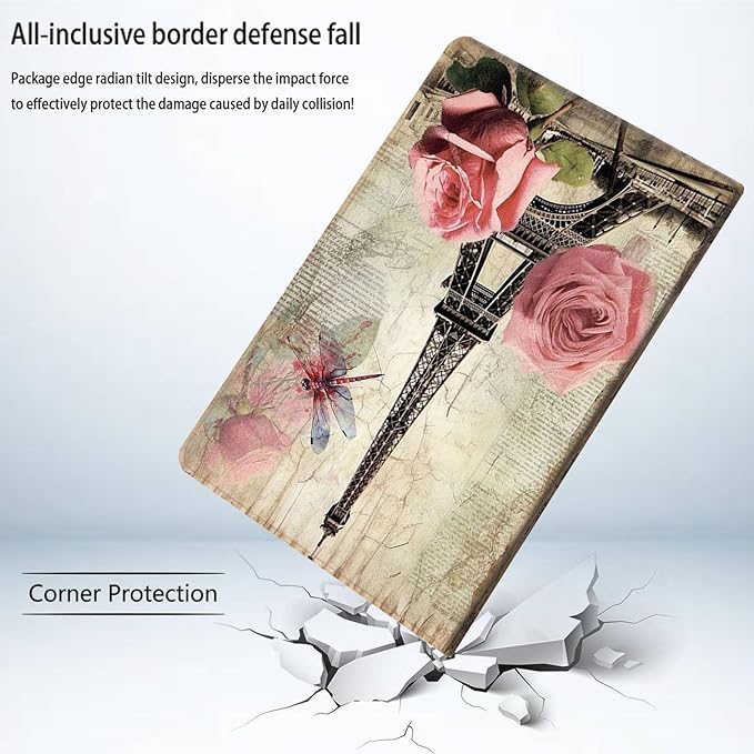 Bxgolkgd Tablet Case for 6 Kindle 11th Generation (2024/2022 Release)Shockproof Stand Cover with Heat DissipationAuto Wake/Sleep FunctionVintage Paris Tower Rose