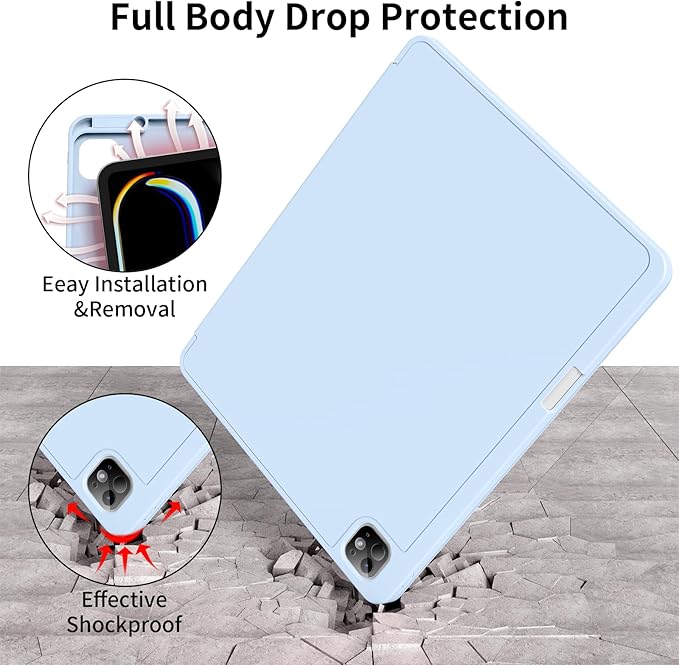 for iPad Pro 13 inch Case (M5/M4) 2025/2024 Slim Protective Cover with Pencil Holder Soft TPU Back Cover Trifold Stand Auto Wake/Sleep A2925 A2926 A3007 A3362 A3359 (Sky Blue)