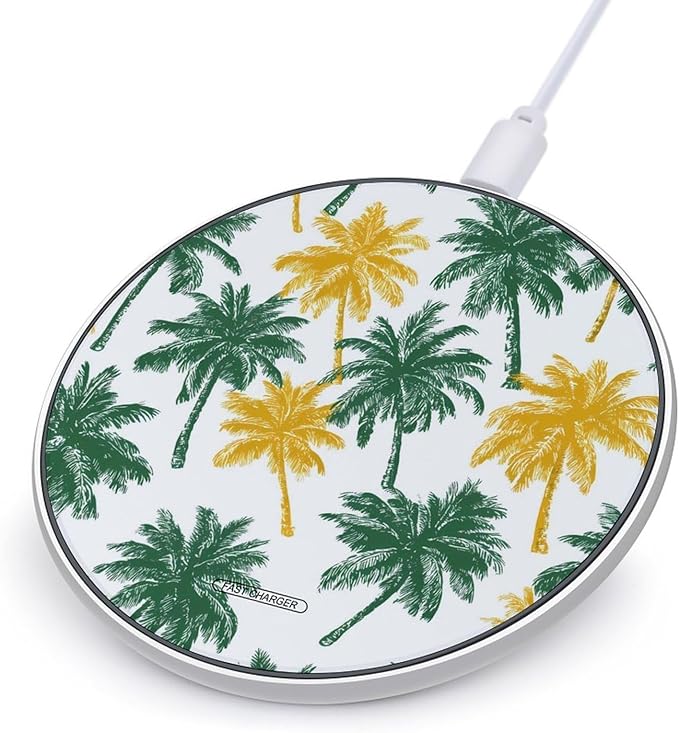 Green Yellow Palms Tree Fast Portable Charger 10W Funny Graphic Phone Charging Pad with USB Cable