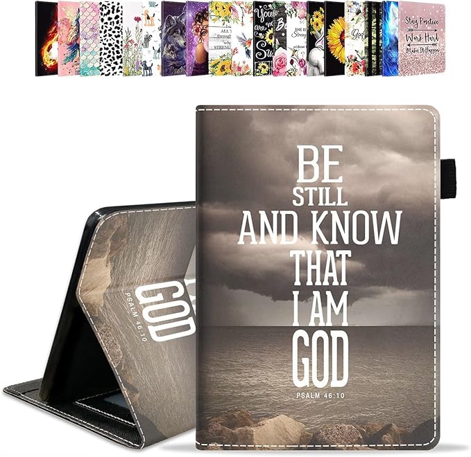 Case for All-New Amazon Kindle Fire 7 Tablet (7 12th Generation 2022 Release) Latest Model - PU Leather Folio Case with Smart Auto Wake/Sleep Christian Quotes Bible Verse Psalm 46:10