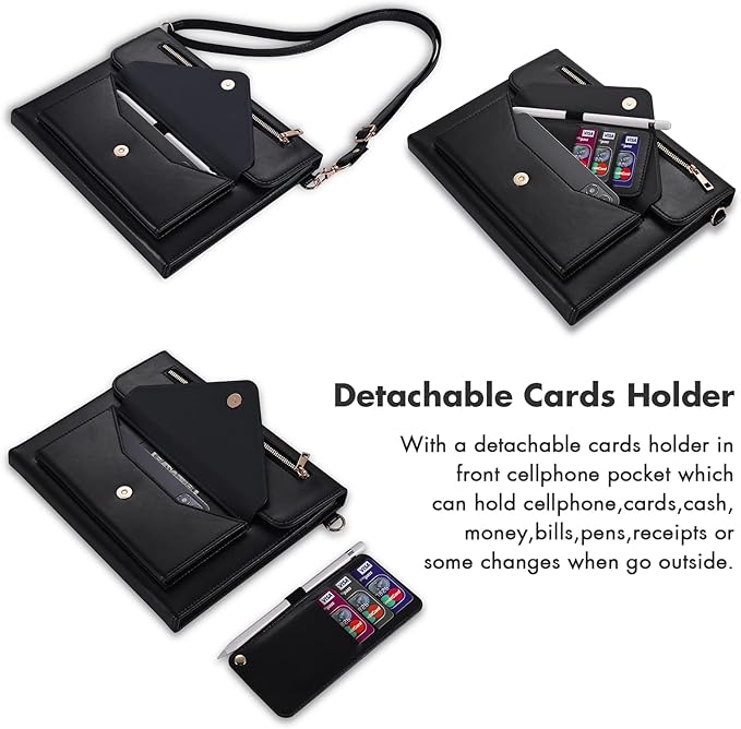 Dteck Case for iPad Air 13 (M2) 2024/iPad Pro 12.9 inch 6th/5th/4th/3rd GenerationPremium PU Leather Folio Stand Cover Pencil Holder Zipper Pocket Strap Shockproof Protective Business CaseBlack