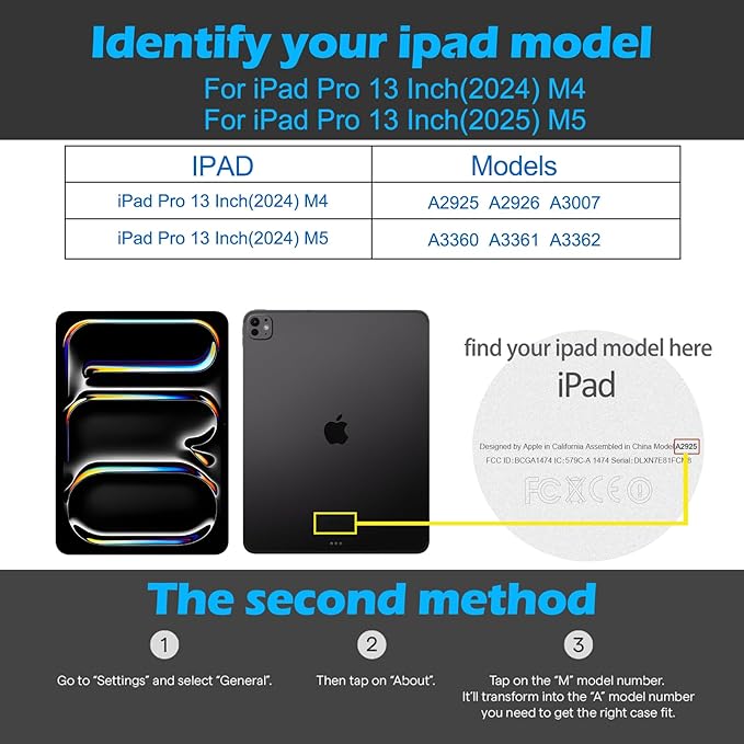 iPad Case for iPad Pro 13 Inch (M5/M4) 2025/2024Leather Folio Cover with Pencil HolderAuto Wake/Sleep Adjustable StandDetachable Magnetic Closure Protection Case-Multiple Straps Black