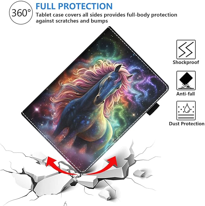 Case for All-New Amazon Kindle Fire HD 10 &amp 10 Plus Tablet (13th/11th Generation 2023/2021 Release) 10.1 - Premium PU Leather Stand Cover with Smart Auto Wake Rainbow Horse