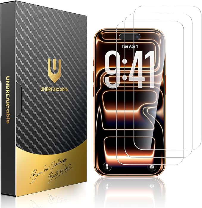 UNBREAKcable for iPhone 17 Pro Max Screen Protector [Quick-Installation Box] 3-Pack 9H+ Hardness Shatterproof Tempered Glass [99.99% HD Clear] [Case Friendly] [Bubble Free] for iPhone 17 Pro Max 6.9