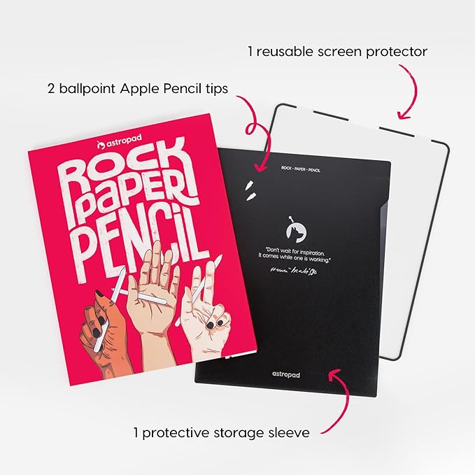 Astropad Rock Paper Pencil v3.0 – Paper Screen Protector for iPad Pro 12.9 inch (Gen 3-6) + Apple Pencil Tips Replacement 2 Pack – Compatible with Apple Pencil 1st/2nd Gens and Pencil Pro
