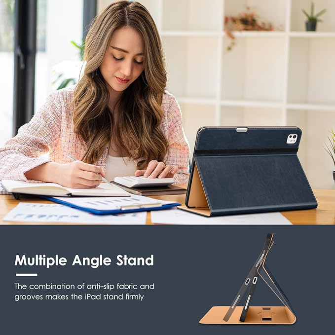 VIKESI Case for iPad Pro 13-inch M5 or M4 Released in 2025 or 2024 Leather Stand Cover with Apple Pencil Holder Auto Wake/Sleep Multiple Viewing Angles Built in Hand Strap &amp PocketBlue