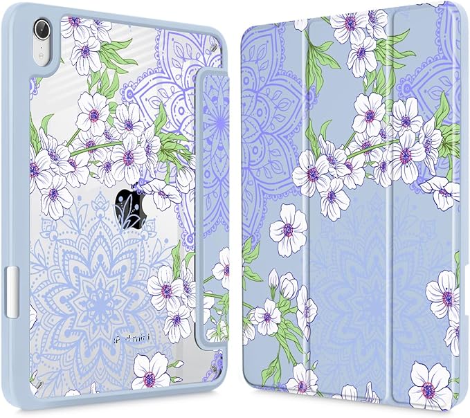 Mektron Printed Case for iPad mini 7 (A17 Pro) 2024/ Mini 6 2021 iPad mini 7th/6th Generation 8.3-inch Liquid Retina Display Cover Buit in Pencil Holder with Clear Back Shell Blossom Sakura-Blue