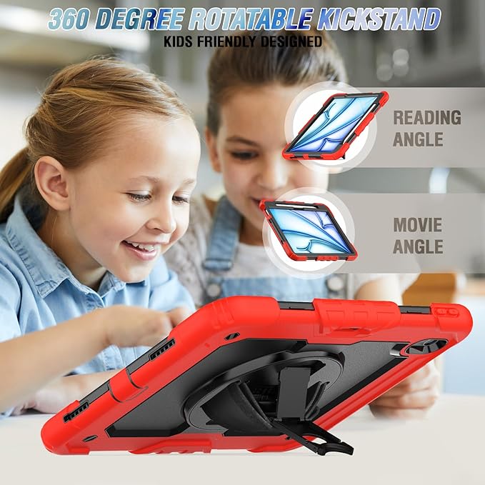 Herize Case Compatible with iPad Air 11 M3/M2 for Kids | Shockproof Case for iPad Air 7th/6th Generation 11 Inch 2025/2024 with Screen Protector Pen Holder Stand Hand/Shoulder Strap