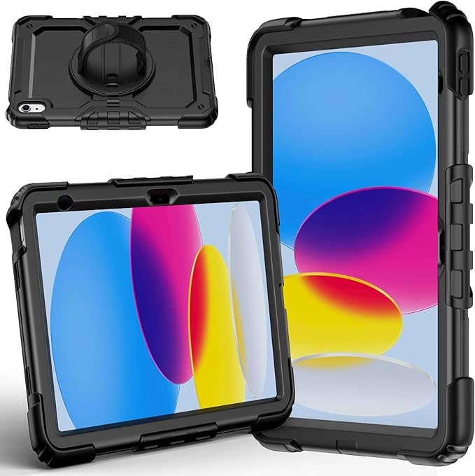 Case for iPad (A16) 11th Generation 11 Inch (2025) Ubearkk for iPad 10th Generation 10.9 inch 2022 case with Screen Protector 360 Degree Rotating Stand/Adjustable Shoulder Strap/Pencil Holder Black