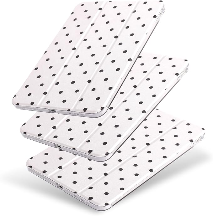 case for ipad 11th Generation11 Inch 2025 (A16 Chip) &amp 10th Gen 10.9 Inch 2022 - Slim Scratch-Resistant Hard PC Translucent Back Shell SmartCover Wake/Sleep Function White Black Polka dot