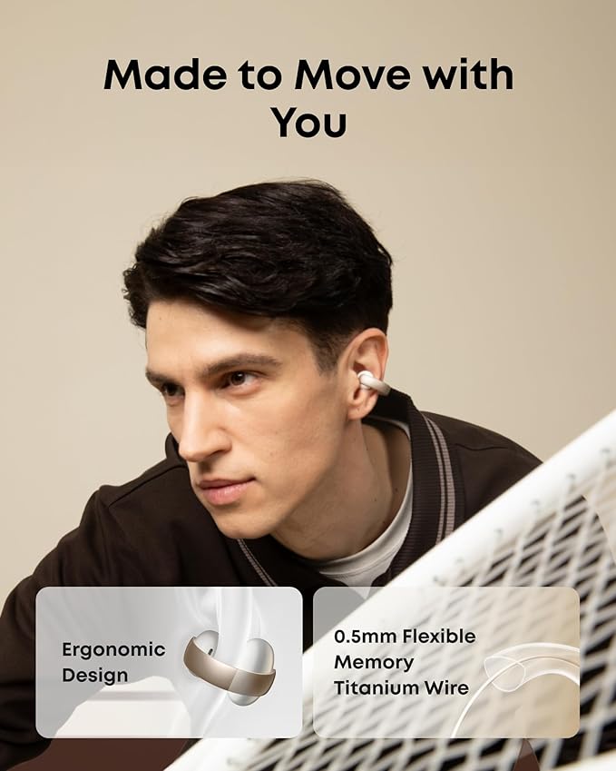 Soundcore AeroClip by Anker Open-Ear Earbuds Clip-On Headphones Adaptive Comfort Clear Calls with 4 Mics and AI Stable Fit 12mm Drivers for Powerful Bass Hi-Res Open-Ring Design