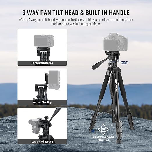 NEEWER Basics TP05 74 Video Tripod Monopod 3 Way Pan Tilt Head Phone Holder Compatible with iPhone DSLR Travel Recording Stand Overhead Camera Mount Crossbar 17.6lb Load
