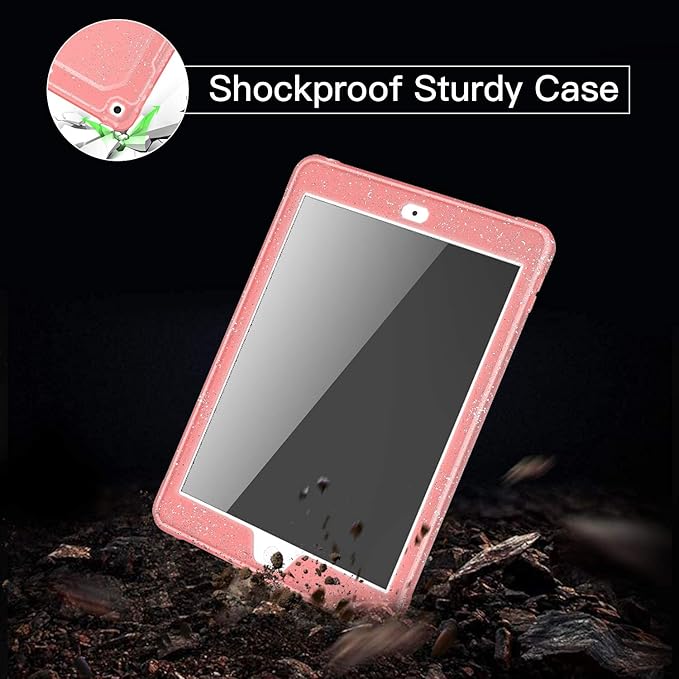 Case for iPad Air 2 Case for iPad 6th/5th Generation 2018/2017 for Apple iPad 9.7 inch with Screen Protector/StandClear Glitter Full-Body Coverage Slim Cover for Girls Women - Pink