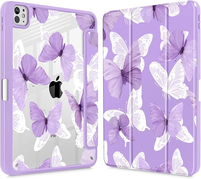 May Chen Case for iPad Pro 11-Inch M5/M4 2025/2024 (6th/5th Generation) Clear Transparent Print Back Shell Slim Stand Shockproof Tablet Cover Auto Wake/Sleep Butterfly P787