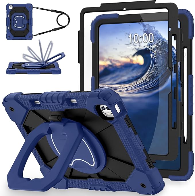 WESOROL Case for iPad Pro 13 Inch M5 2025/M4 2024 (7th Gen) with Screen Protector/360° Rotating Stand/Pencil HolderMilitary Grade Shockproof iPad Case 13 Inch iPad Pro M5/M4Navy Black