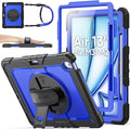 SEYMAC stock Case for iPad Air 13-inch M4-M2 2026-2024 (Gen 8-6) Shockproof Heavy Duty Case with Screen Protector Pencil Holder Rotating Stand Hand Strap Shoulder Strap Blue